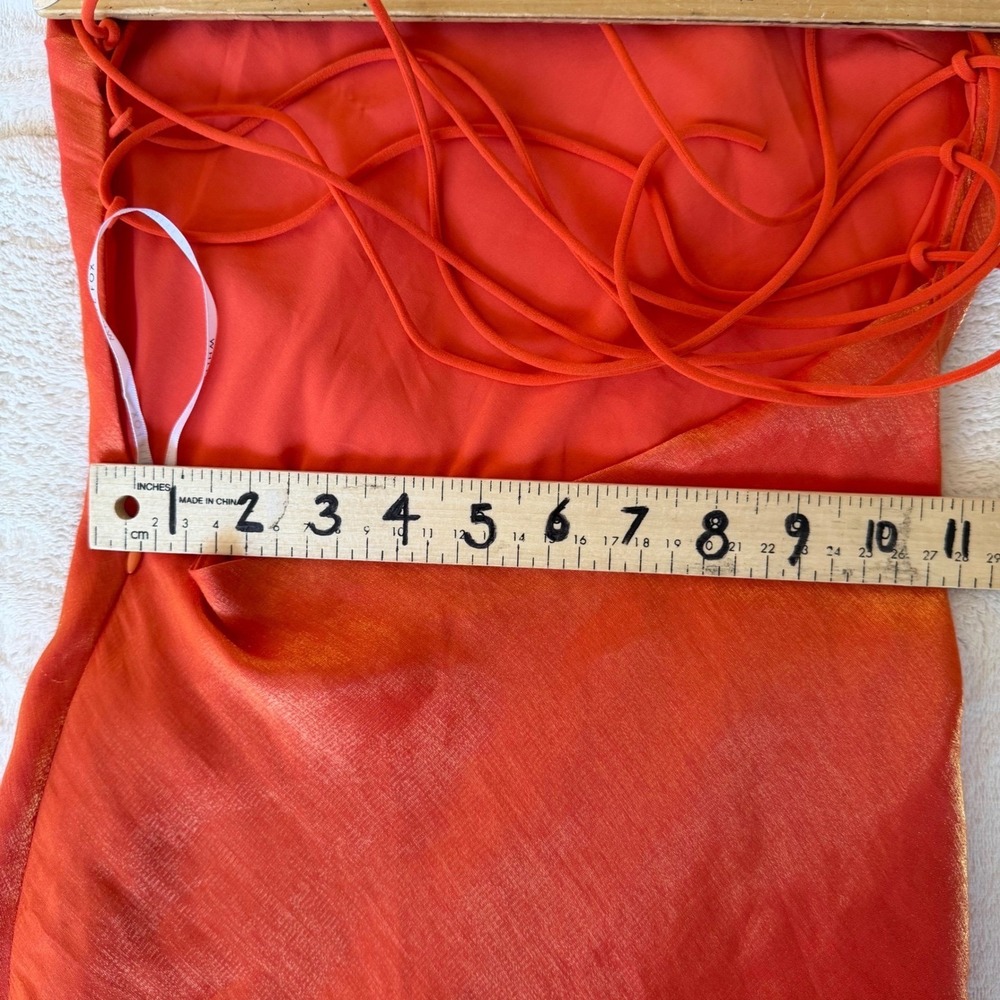 White Fox Strapless Mini Dress Orange Metallic Tie Up Back Vintage Y2K Baddie XS - Picture 8 of 13